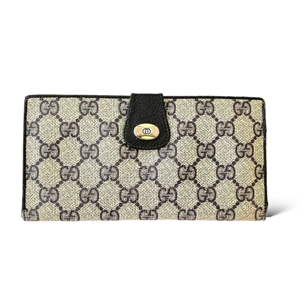 GUCCI Vintage Navy Blue Classic GG Motif Monogram Long Wallet